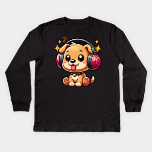 Dog with headphone animation Kids Long Sleeve T-Shirt